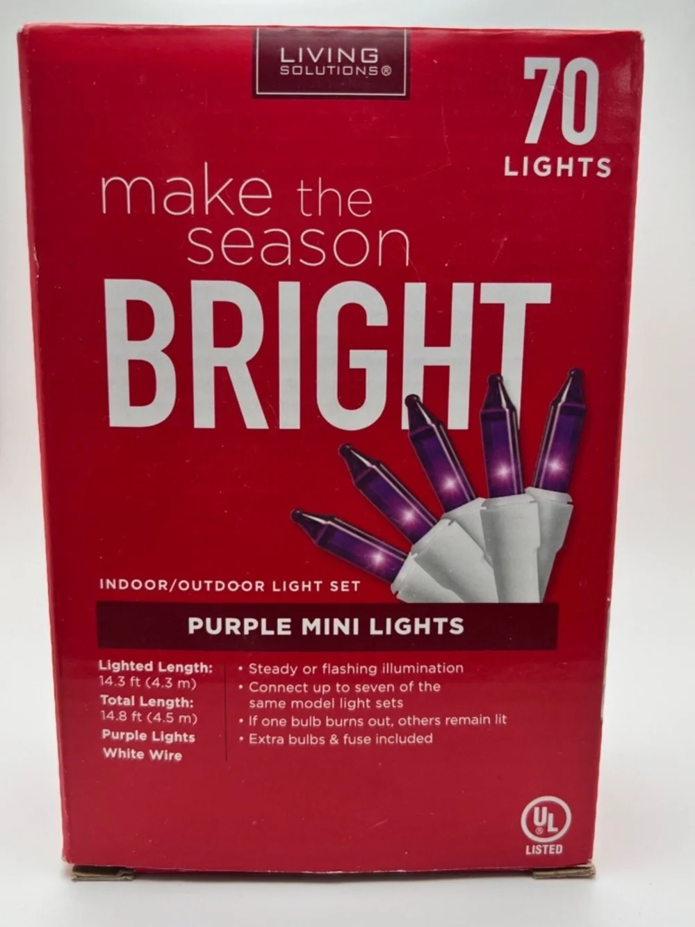 BRAND NEW 70-PURPLE Mini Lights Indoor/Outdoor 14.3' New in Box CHRISTMAS LIGHTS
